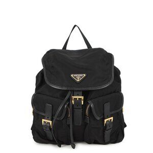 Prada Triangle Logo Nylon Backpack Black